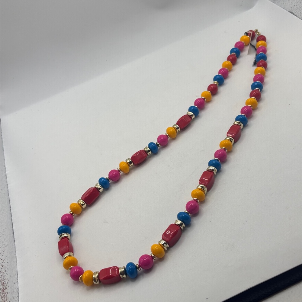 VTG Multi Colorful Beaded Genuine Lucite Necklace Jewel tone gold accents NWT - Picture 4 of 10